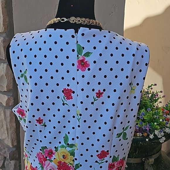 Elle floral and polka dot sleeveless zipper back lined dress size large - Picture 5 of 11